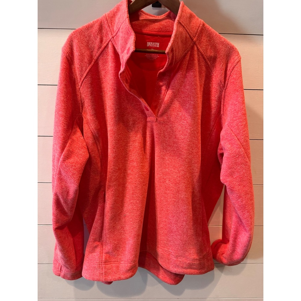 Duluth Trading Co Womens XXL Fleece Pullover Snap Mock Neck Heathered Coral Red